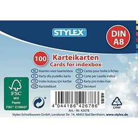 STYLEX A8 Index Cards - Pack of 100 - Lined Blue with Green/Red Lines