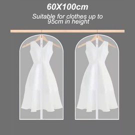 Garment Bags - 5 Pcs Clothes Covers, Dustproof Suit Bag Covers Waterproof Moth Proof Coat Bag with Zip, Translucent Dress Cover Anti-Mite Breathable Protector for Wardrobe Storage and Travel 60x100cm