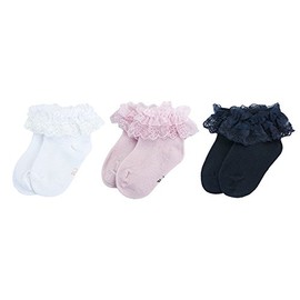 ESTAMICO Baby Girls Frilly Lace Ruffle Socks 3 Pack, 0-6 Months