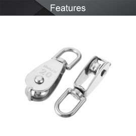 MroMax M20 Lifting Crane Swivel Hook 20mm Dia 304 Stainless Steel Single Pulley Block Hanging Wire Towing Wheel Silver Tone