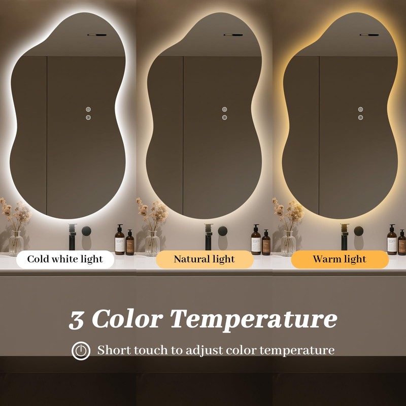 WallBeyond 46"x26" Asymmetrical LED Backlit Bathroom Mirror, Irregular Vanity Mirror