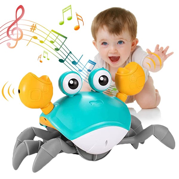 Crawling Crab Baby Toy,Sensory Toys for 1 2 3 4+ Years Old Boys Girls with LED Light and Music,Birthday Gifts for Kids Age 1-7 Year Old ,Electronics Pet Toys Toys with Automatically Avoid Obstacles