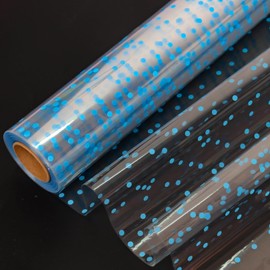 CMFYHM Clear Cellophane Wrap Roll (34" x 100’Ft) Blue Polka Dot Cellophane Roll, Transparent Cellophane Wrap Roll for Treats, Gifts, Baskets, Flowers, Birthday Party,Easter, Christmas Decorations