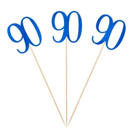 Blue Glitter 90th Birthday Centerpiece Sticks, 12-Pack Number 90 Table Topper Anniversary Party Decorations