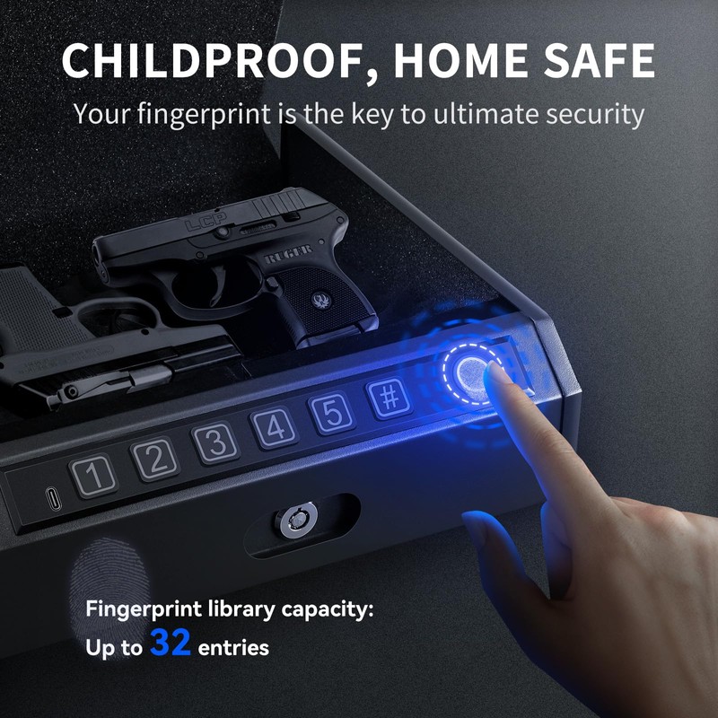 ADIMO Fingerprint Gun Safe for Nightstand, ADIMO Biometric Handgun Lock