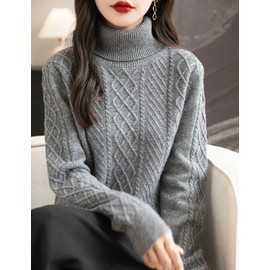 Chanyarn Women's 100% Merino Wool Sweater 2025 Fall Winter Turtleneck Warm Soft Casual Long Sleeve Knitted Sweater (Grey,XL)