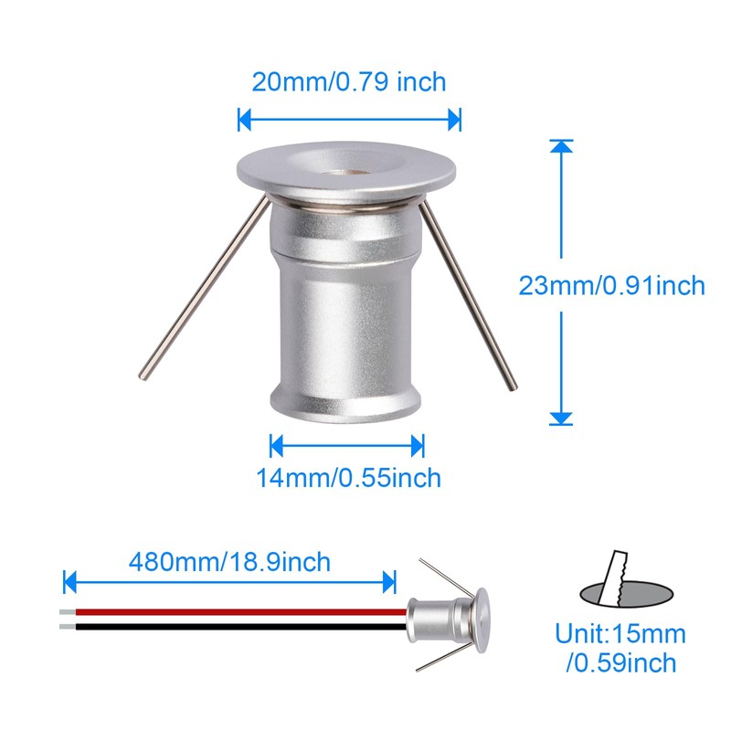 HHTUN Mini Downlight DC12V 1W 5000K 9Pack Silver Shell,Used for