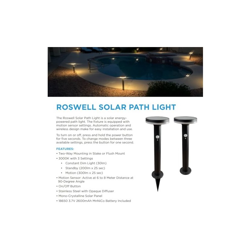 SPW Brilliance Roswell-Solar-PL Solar Powered Path Light 3000K LED Landscape