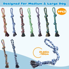 VercanMonth 9 Pack Dog Rope Toys for Large Breed Dogs, Nearly Indestructible Chew Toys for Aggressive Chewers, Heavy Duty Tug Toy for Large Dogs, Teeth Cleaning Rope Chew Toy for Boredom & Teething