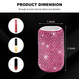 NYTKL Upright Car Lip Balm Holder, Bling Rhinestone Lipstick Organizer Vehicle Lip Balm Holder, Insulating Auto Upright Lip Balm Mount Sparkling Interior Decor for Women Girls (Pink)