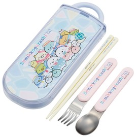 Skater TACC2AG Children's Bento Trio Set, Chopsticks, Spoon, Fork, Kids' Cutlery, Antibacterial, Easy to Open Slide Type, Made in Japan, Shirokuma Furusato, Girls