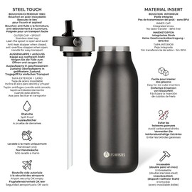 LES ARTISTES Paris A-2376 Bottle'Up 2.0 Thermos Flask, 1 Litre, BPA-Free, Reusable, Keeps 12 Hours Hot and 24 Hours Cold, Handle, Stainless Steel, Black Pearl Design