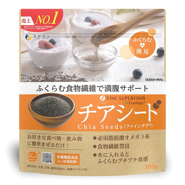 Fine Superfood, Chia Seeds, 10.6 oz (300 g), Omega 3, Fatty Acids, α-Linolenic Acid, Dietary Fiber, Calcium, Made in Japan