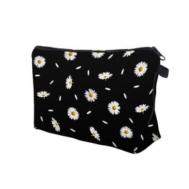 Cute Travel Makeup Bag Cosmetic Bag Small Pouch Gift for Women (Daisy Black)