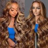 AUABEAUTY 28 Inch Honey Blonde Ombre Lace Front Wig Human
