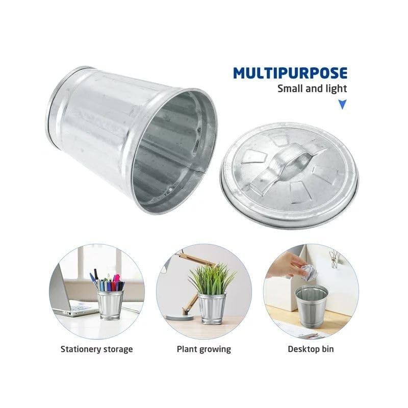 Zhuluck Silver Mini Galvanized Trash Can with Lid Mini Wastebasket