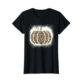 Leopard Print Pumpkin Vintage Girls Womens Bleached Graphic T-Shirt