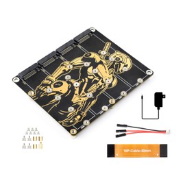 PCIe to 4 Channel M.2 Adapter Board, Compatible with Raspberry Pi 5, for NVMe Protocol M.2 M Key Solid State Drives 2280/2260 / 2242/2230, Can Power RPi 5, Comes with 12V 4A Power Supply