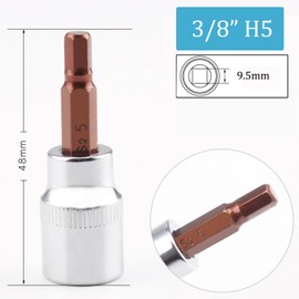 2PCS Juttzzei Hex Bit Socket, 3/8" Drive x H5 (5mm) Allen Key Socket, Premium S2 Alloy Steel 5mm Hex Bit with 1.89" Length for Torque Wrench, Ratchet Wrench, Impact Power Drills