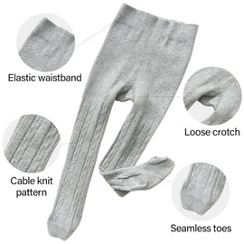 Looching - Paquete de 5 mallas de algodón de punto trenzado para bebés y niñas pequeñas, Blanco, negro, gris, gris oscuro, morado, 8-10 Años