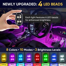 Upgraded 4LEDs 8PCS Wireless LED Strobe Lights with Remote Control, 8 Colors Type-C Rechargeable Led Lights Anti Collision Warning Light for Car Motorcycle Bike Drone Aircraft