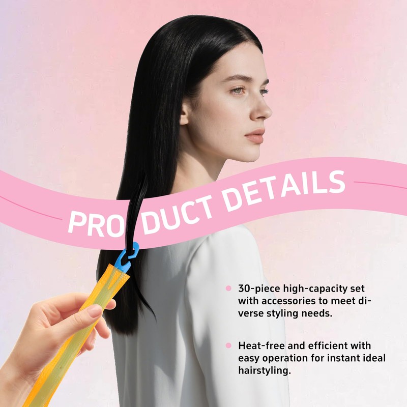 Nhgkju Set von 30 Heatless Lockenwicklern - Spiralförmige Wellen -