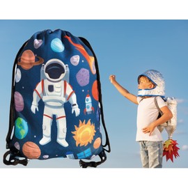 HECKBO kids astronaut space gym drawstring bag - 40x32cm - 12.6" x 15.8" - string bag - kindergarten daycare crèche school football - children kids girl boy backpack, sports bag