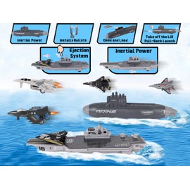 Crelloci Aircraft Carrier Military Naval Ship Toy Play Set with Small Scale Model Planes Fighter Jets, Battleship and Supply Ship for Kids Boy Girl Age 5+ Party Favors Gifts