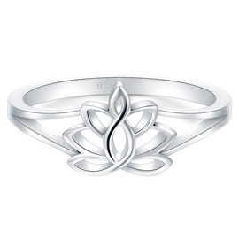 BORUO 925 Sterling Silver Ring, Lotus Flower Yoga High Polish Tarnish Resistant Comfort Fit Wedding Band 2mm Ring Size 6