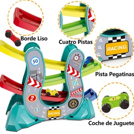 LHChan Pista de Juguete para Niños de 4 Años, Juguete Pista de Carros con Aparcamiento de 4 Plantas, Juguete de Carretera Regalo para Niños (Azul)