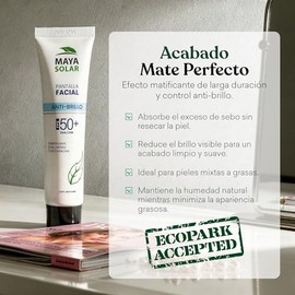 MAYA SOLAR Protector Solar Facial Control De Brillo FPS 50+ (50 ml) | Efecto Matificante de Larga Duración | No Grasoso y Anti-Brillo | Rápida Absorción UVA/UVB | Previene Manchas