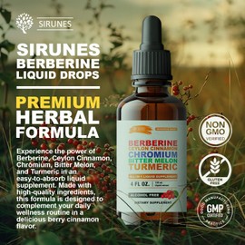 SIRUNES Berberine Drops – Berberine with Ceylon Cinnamon Drops, Liquid Herbal Supplement with Turmeric, Bitter Melon & Chromium, Alcohol-Free, 4 fl oz