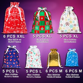 38PCS Christmas Drawstring Gift Bags,CASPLUS 7 Design Christmas Wrapping Bags, for Presents, Gift and Christmas Party