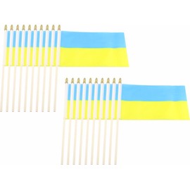 20 Pack Ukraine Flags Ukrainian Stick Flag Small Mini Handheld Flags for Decorations,（ 5 × 8inches）, essential for parties and celebrations