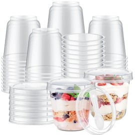 Jingmore 50 Pcs 9.5oz Clear Plastic Overnight Oats Containers Disposable Yogurt Cups Food Storage Jars with Lids and Spoon for Yogurt Fruit Salad Ice Creams Pudding Cakes Snacks