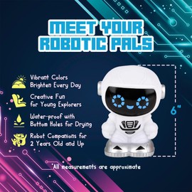 Forest & Twelfth 6" White Rubber Robot Toy, Cute Mini Robot Toy for Kids 3-5 Years, Great Toddlers Toy for Bath, Pool, Beach and Indoor Play, Classroom Gifts for Students (#4 White)
