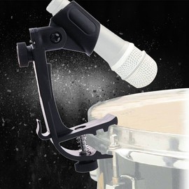 Drum Microphone Clips, 2 Pieces, Adjustable Plastic, Shockproof Drum Rim Clamp, Microphone Clip Holder Holder, Black