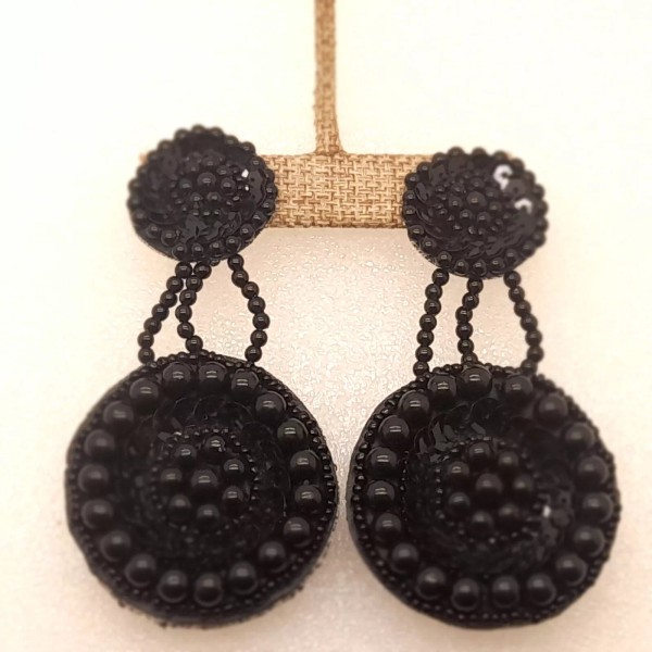 Unbranded Handmade black seed beaded sequins clip on double Dangle