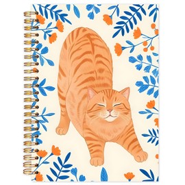 Yhtrg Blue Floral Orange Tabby Cat Spiral Notebooks, Orange Cat Mom Lovers Gifts Journaling Notebook for Women, Pet Lover Gifts Notebook for Note Taking, 5.5x8.3 Inch