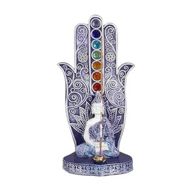 ICE ARMOR 6" H Buddha Incense Burner with Blue and White Buddha Palm Statue Sculpture Ornament Decoration Home/Room Decor Ideas
