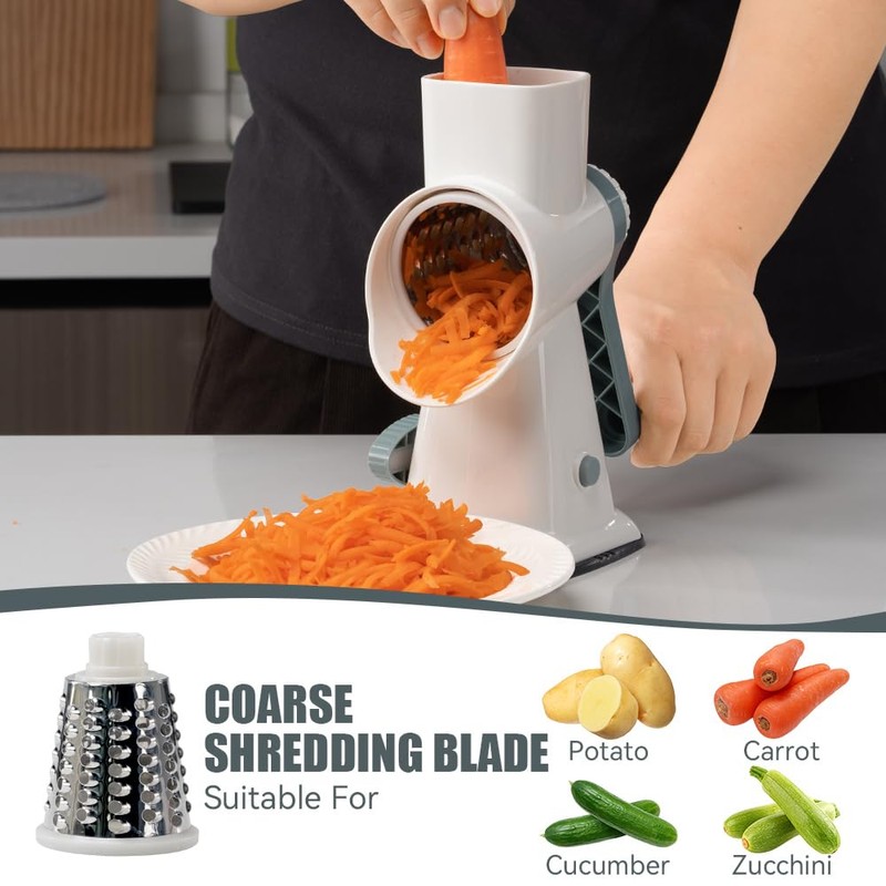 KEOUKE Rotary Cheese Grater with Handle Vegetable Cheese Shredder Slicer