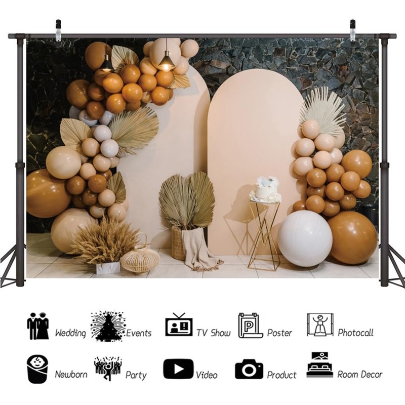 10x6ft Boho Beige Baby Shower Backdrop Wedding Birthday Party Portrait
