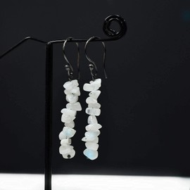 Gempires Natural Rainbow Moonstone Crystal Earrings June Birthstone Dangling Jewelry Hypoallergenic Black Plated New Beginning Earrings For Women
