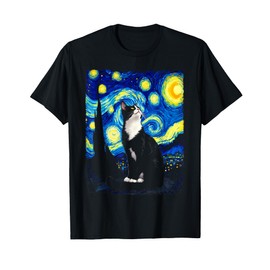 Van Gogh Starry Night Cute Cat Moonlit Scene Cat Lovers T-Shirt