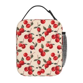 Ti Caldi Bright Cherry Lunch Box for Women Adults Kids, Insulated Cooler Polyester Juicy Fruit Lunch Bag for Picnic, School, Office, Travel, Work, Portable Reusable Tote Thermal Lunch Bags