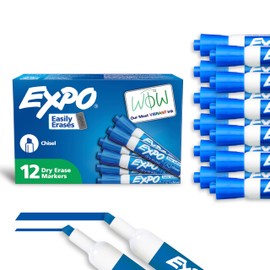 EXPO Low Odor Dry Erase Markers Chisel Tip Blue 12 Count