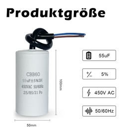 ANGEEK CBB60 450V 55uf 50/60HZ Capacitors, Capacitors, Suppression Capacitors, Engine Start Capacitors, Microfarad Capacitors with Wires, for Lawnmowers