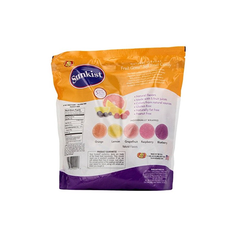 Jelly Belly, Sunkist, Fruit Gems, Soft Fruit Candies, 2lb Bag