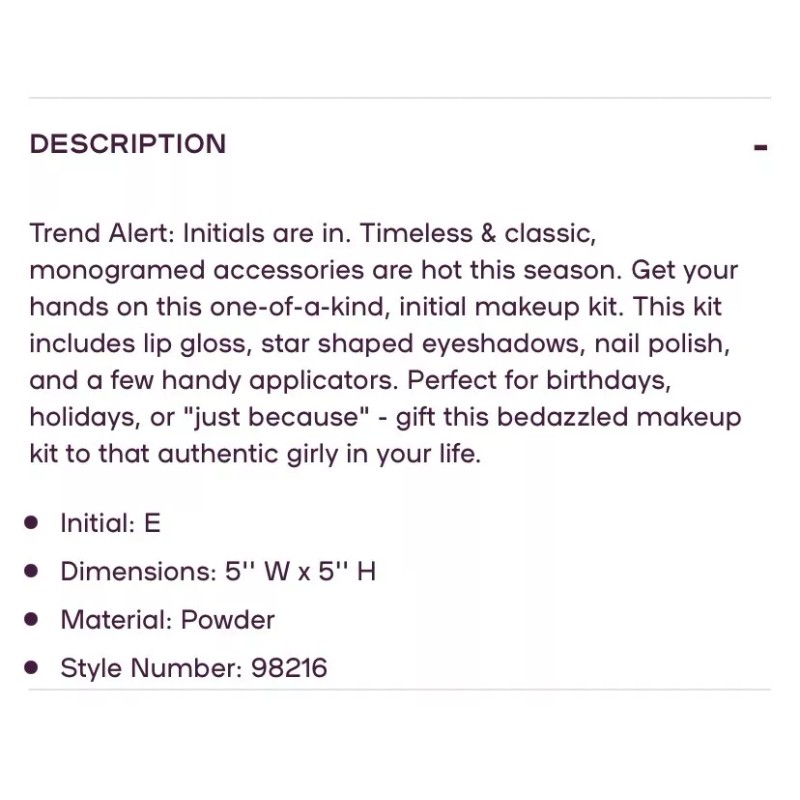 Claire’s initial E letter cosmetics makeup case box jewelry toy