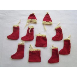 Mini Stocking Santa hat bag ornaments 10pc 14912 PBK NEW vintage style graphics